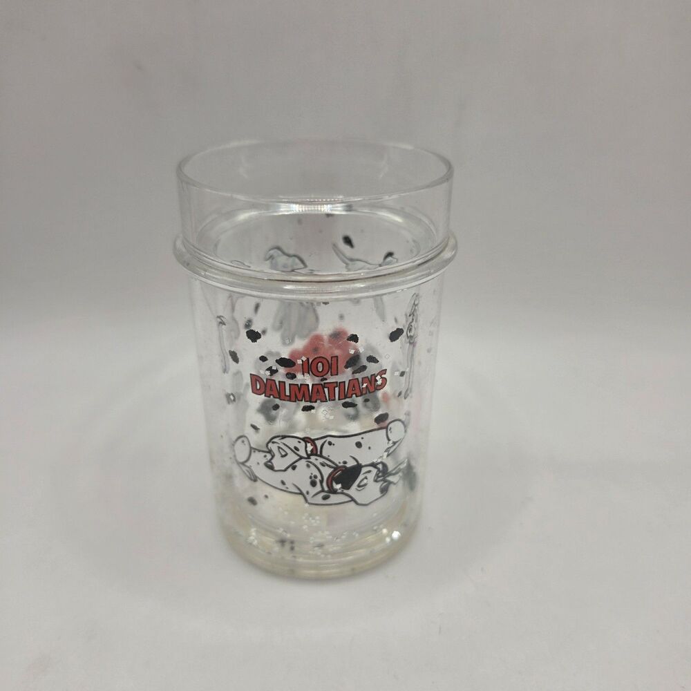 Vintage Disney 101 Dalmatians Glitter Floating Bone Acrylic Tumbler Cup